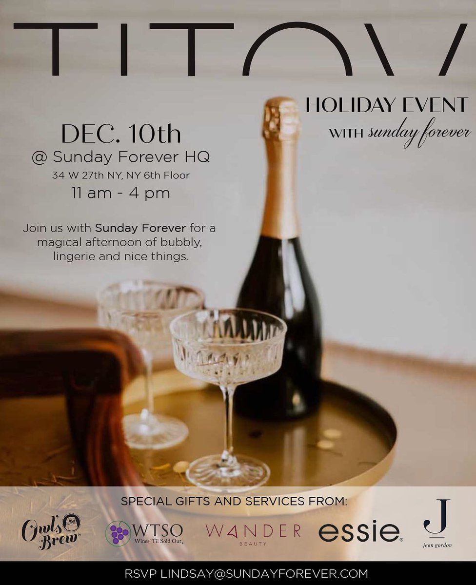 You’re invited 🍸 Come celebrate the holidays with us and sundayforever, with special Santa puppies, custom bracelet making, one of a kind lingerie pieces and so much more!

P.s. all in person orders will be 20%! Because we love you and what better way to bribe you to leave your
