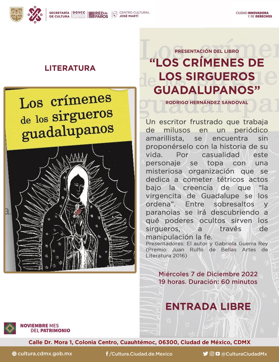 CulturalMarti's tweet photo. Cine, literatura, teatro y música.
¿A cuál nos acompañas?
#centrocdmx #arte #actividadcultural #ccjm #diciembre https://t.co/wW5uiV7fiq