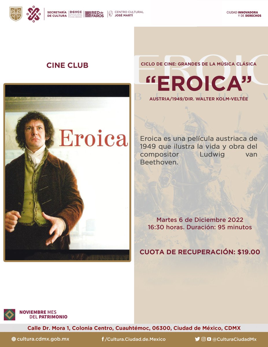 CulturalMarti's tweet photo. Cine, literatura, teatro y música.
¿A cuál nos acompañas?
#centrocdmx #arte #actividadcultural #ccjm #diciembre https://t.co/wW5uiV7fiq
