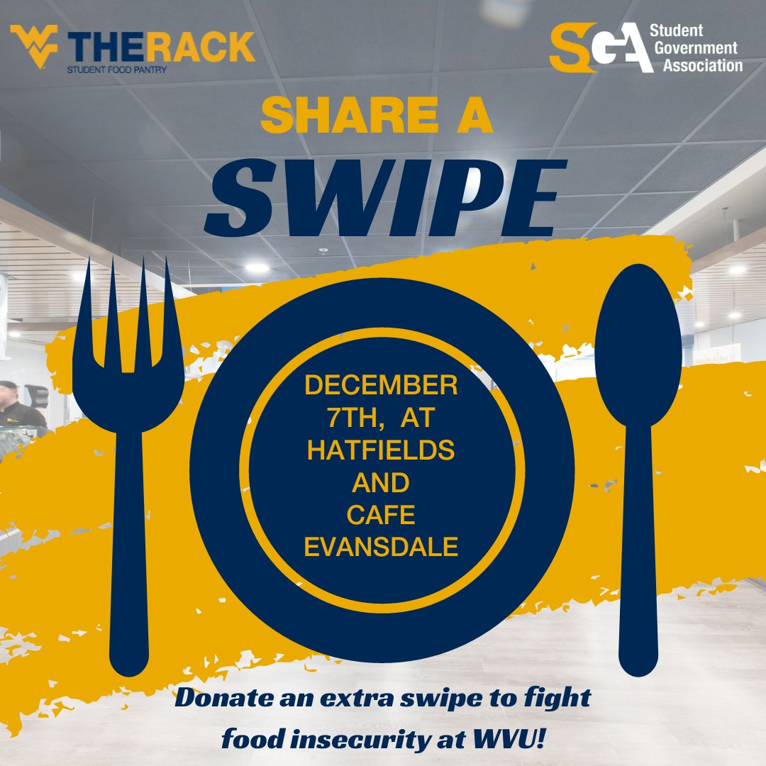 Help fight food insecurity on campus by donating an extra meal swipe! 👍

Students can donate an extra swipe on Wednesday (12/7) at Hatfields and Cafe Evansdale. 🍽