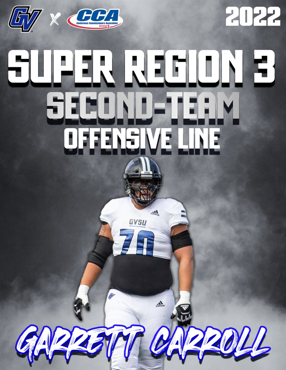 gvsufootball's tweet photo. Congrats to junior offensive lineman Garrett Carroll on being a Second-Team Super Region 3 selection. #AnchorUp https://t.co/BbXotMW6Uc