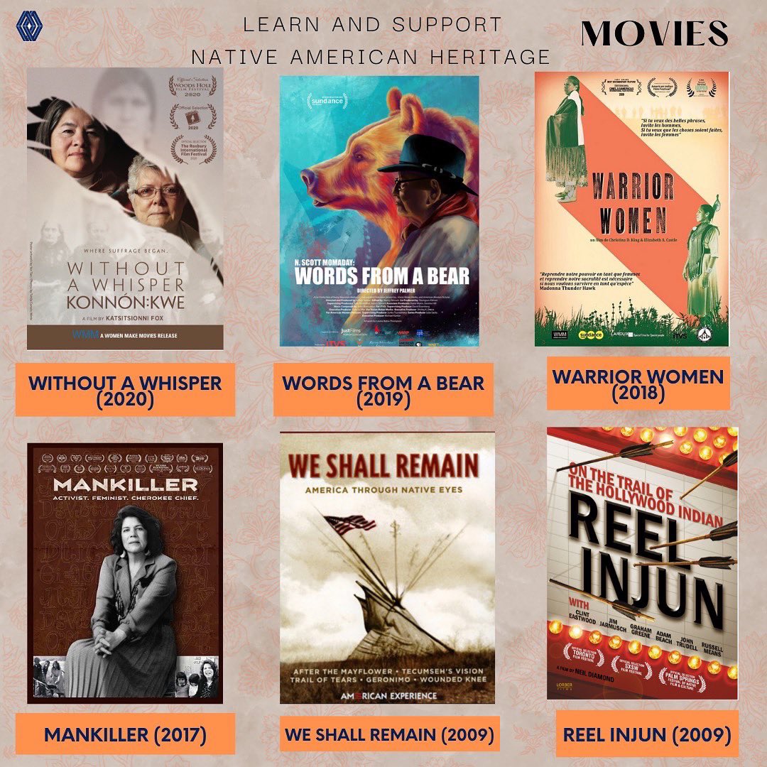 nova_unitas's tweet photo. While November and Native American Heritage Month are over, we still have a role to play in learning and informing ourselves to better this community! Engage in these books, movies, podcasts, and follow some important organizations and people to keep learning! ✌🏾 https://t.co/ymn9SfaD4N
