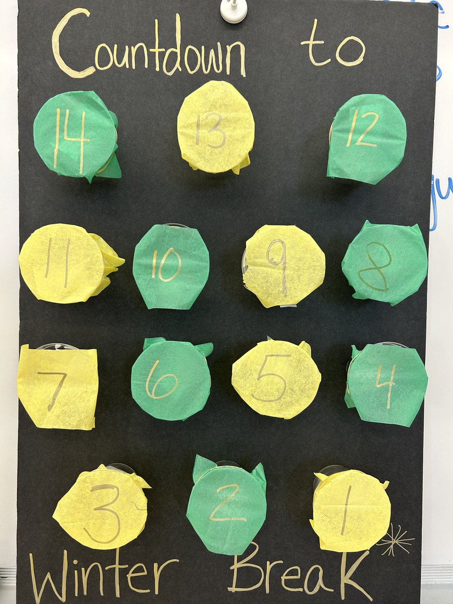 KatAguilo's tweet photo. On Friday, my kiddos and I were discussing feelings, ideas, and just having quality sharing time when they came up with this idea. I love bringing their ideas to life! Join our class in our “Countdown to Winter Break!” Today was fun with teen numbers. #isliprising @WingElemIslip https://t.co/j3abUvMgD2