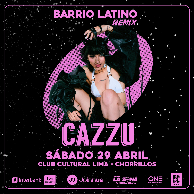 BarrioLatinoPe's tweet photo. @Bizarrap y @Cazzu en Lima

¡Mañana  Preventa @interbank!💥
06 y 07 de diciembre desde las 09:00 am en @joinnus 

Barrio Latino Remix 
Sáb 29 Abril - Club Cultural Lima (Chorrillos) 
Pronto más artistas
#BarrioLatinoRemix #Cazzu #CazzuEnLima https://t.co/m6E0FyPCjS