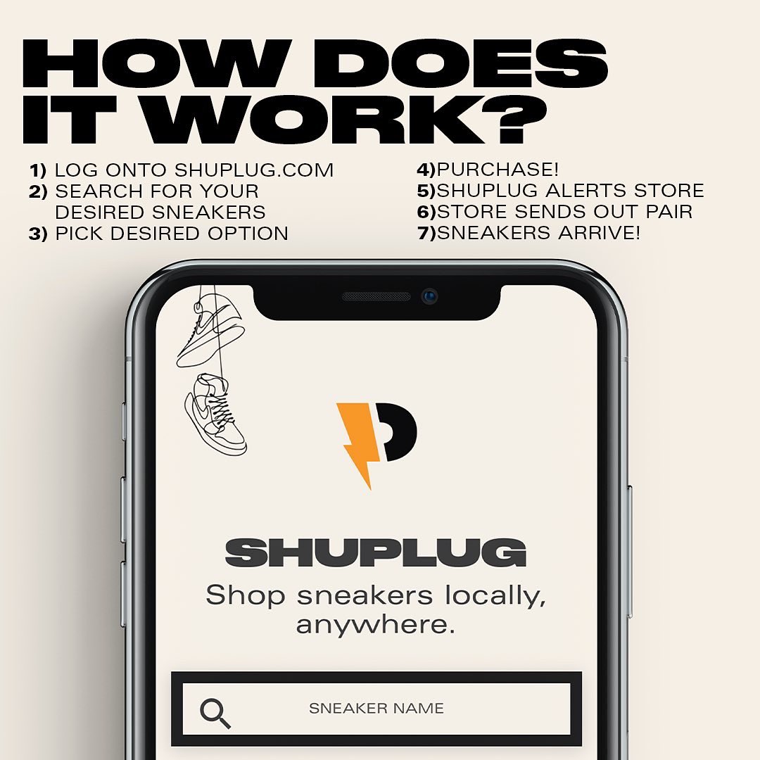 ShuPlug's tweet photo. Sneaker shopping made easy 🔌⚡️

ShuPlug is a personal sneaker shopping service powered exclusively by local sneaker businesses. https://t.co/jQNIiPWPx0