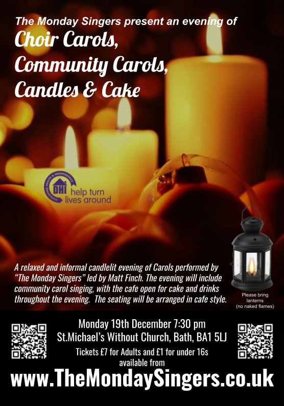 We are getting into the Christmas spirit in The Monday Singers in Bath. We are getting ready for carol singing and our concert on Monday 19th December TheMondaySingers.co.uk