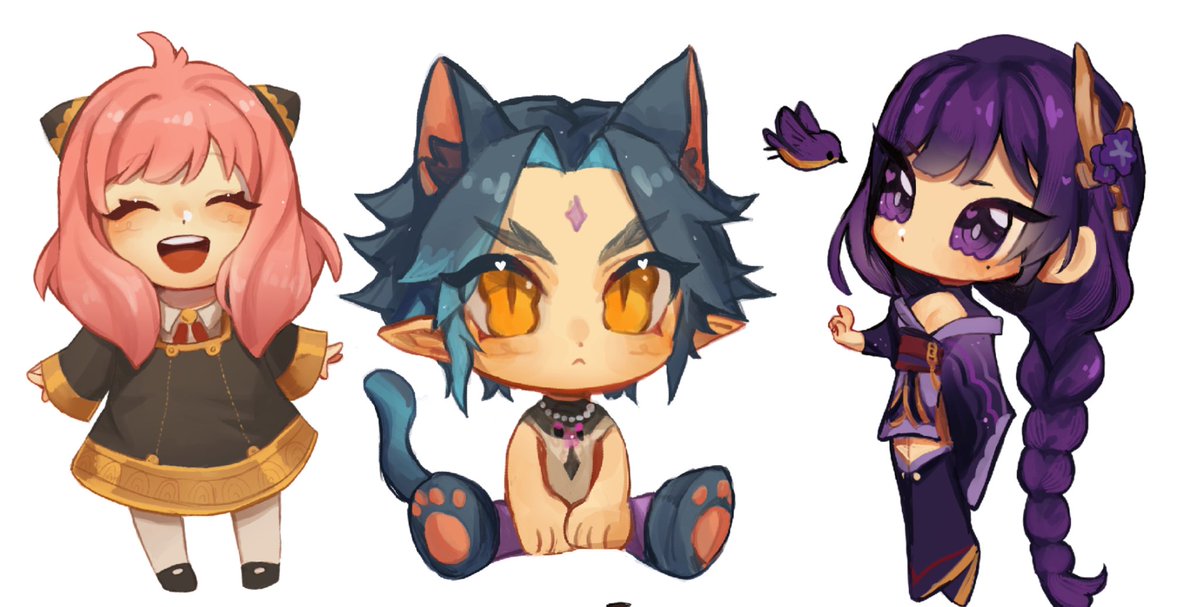 raiden shogun 2girls multiple girls 1boy purple hair animal ears pink hair cat ears  illustration images