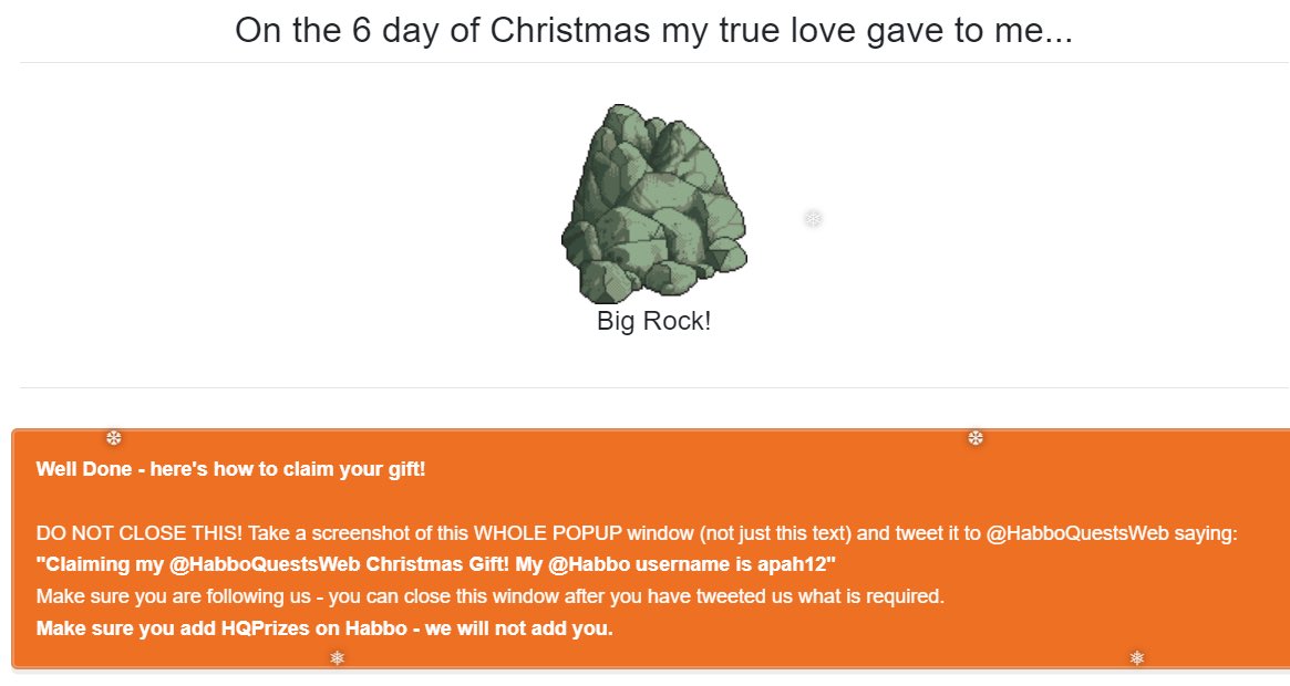apah02's tweet photo. Claiming my @HabboQuestsWeb Christmas Gift! My @Habbo username is apah12 https://t.co/P2cNNXxrWz