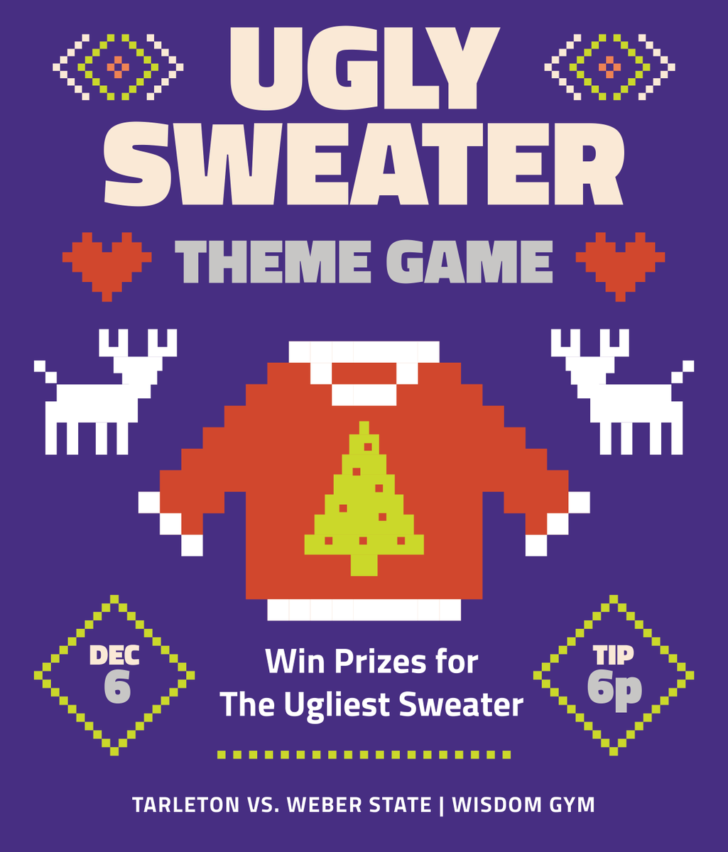 TarletonSports's tweet photo. We're going to have a good time in Stephenville tomorrow night! Dust off the ol' Christmas sweaters and #MakeItRowdy for @TarletonWBB against Weber State at 6 p.m.
π https://t.co/vyxewxLeoW https://t.co/ZWnbfFh9qg