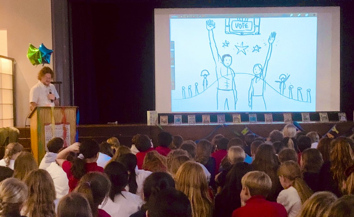 maddieschnurr's tweet photo. Such an incredibly fun day with the incredibly talented illustrator and author @MrNathanHale! Thank you, Nathan, for a memorable day. 
@STAUpperLibrary https://t.co/Iqig4eFmuQ