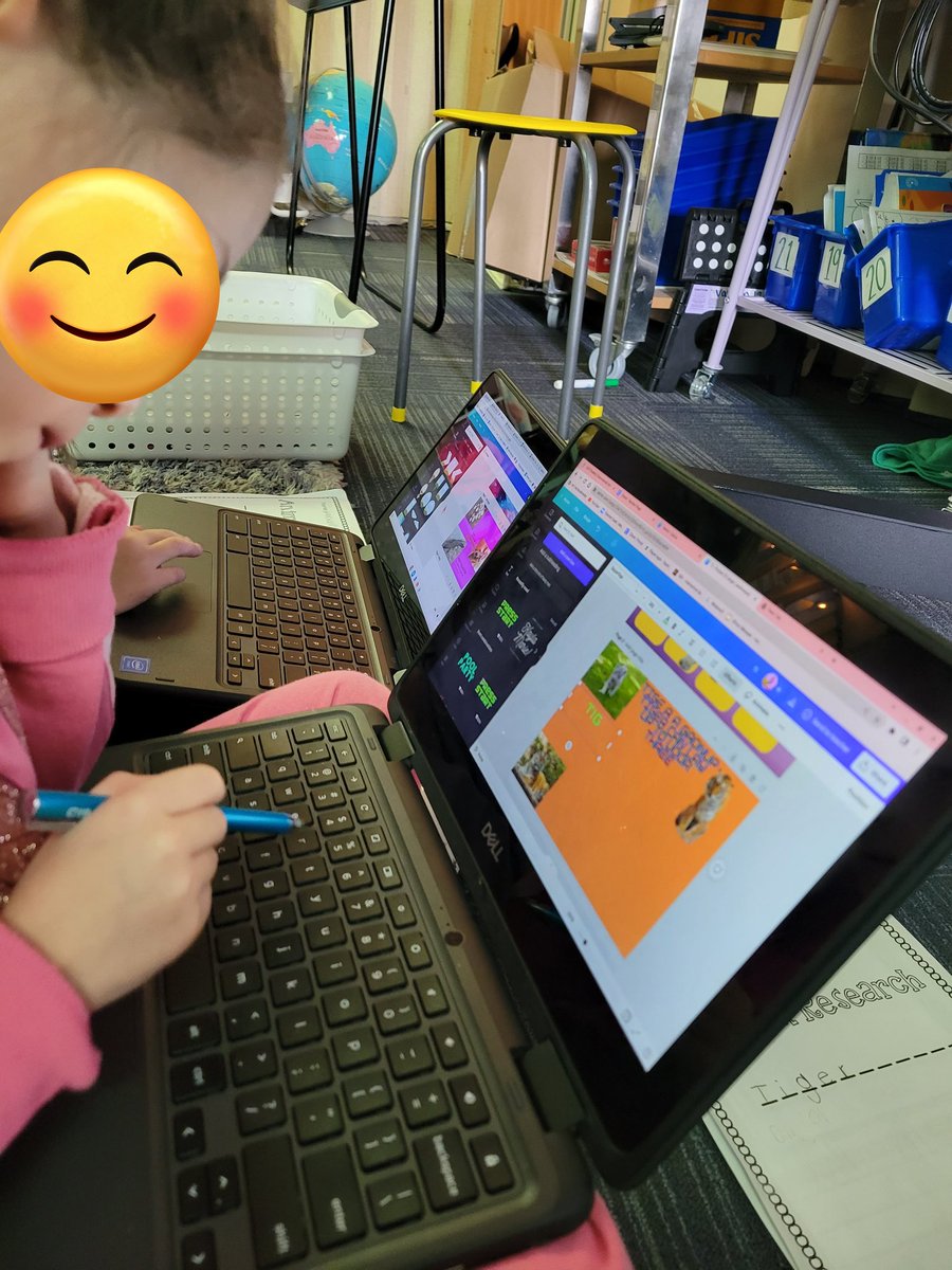 KCantrell31's tweet photo. Preparing Ss for the world after school? ✅ Check out these 1st graders create, communicate, and show pride in their work! 👀 After researching they are compiling animals facts into a book with audio components, thanks to the ease of @canva 👐🏆 #digitalskills #rheproud #1stchat https://t.co/ud91awbtCA