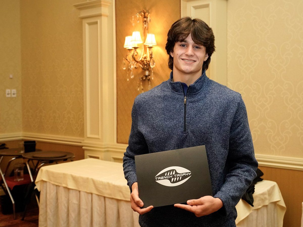 OPQuakersFB's tweet photo. Toughness, endurance and character define Jack MacDonald!  This Quaker OT/DE never came off the field this past fall.  A true lead by example player with a BIG season coming in 2023.  He was awarded our @TrenchTrophy Team Award at our banquet!  #OPNE https://t.co/7eAhQKD0s2