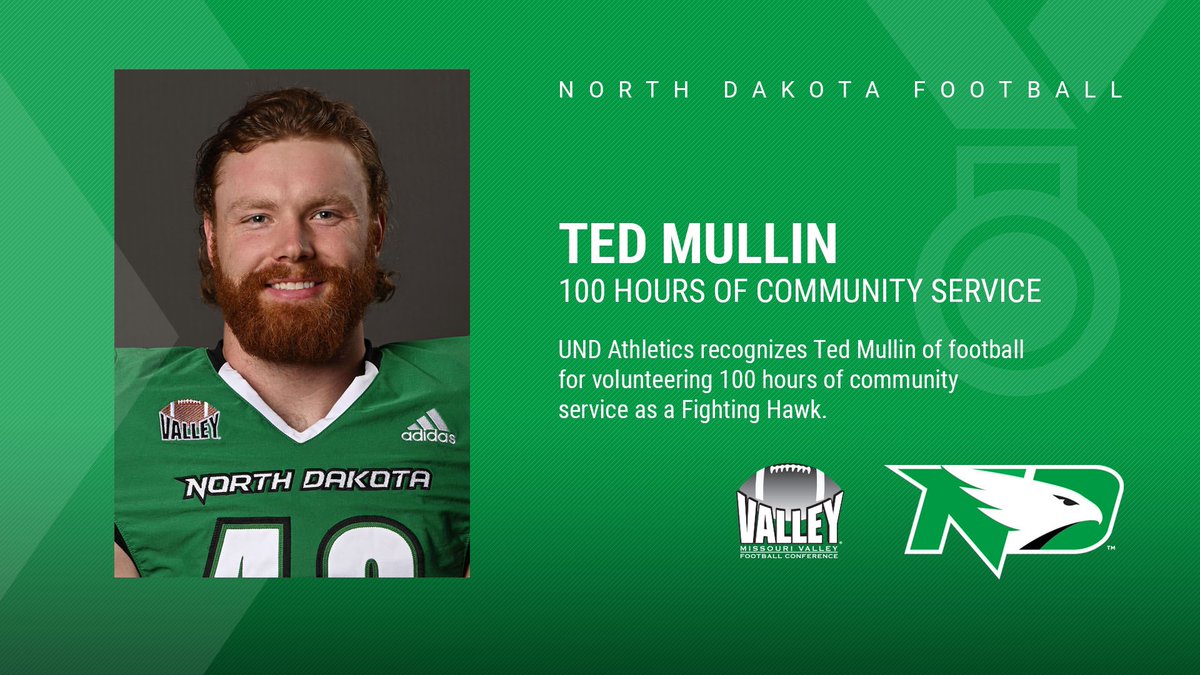 Congratulations to @UNDfootball’s Ted Mullin for volunteering 100 hours of community service! #UNDproud