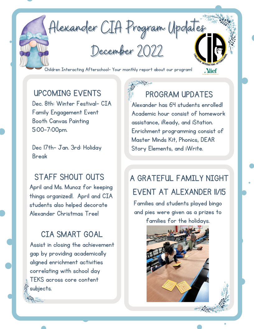 Check out what's happening at Alexander CIA with our monthly report! 
December 2022 edition.
