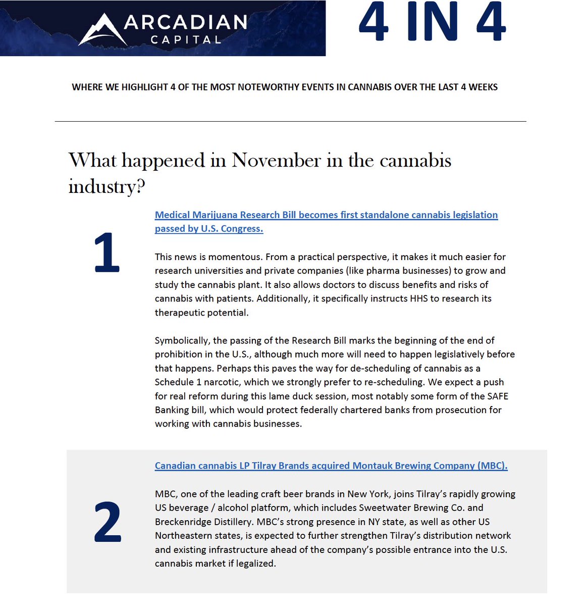 arcadiancap's tweet photo. Check out the below to see what we called out as important happenings in the month of November in the cannabis industry.

Share thoughts or what you would have included below in the comments.
#cannabis #share #arcadiancapital https://t.co/KDBFlUTq4h