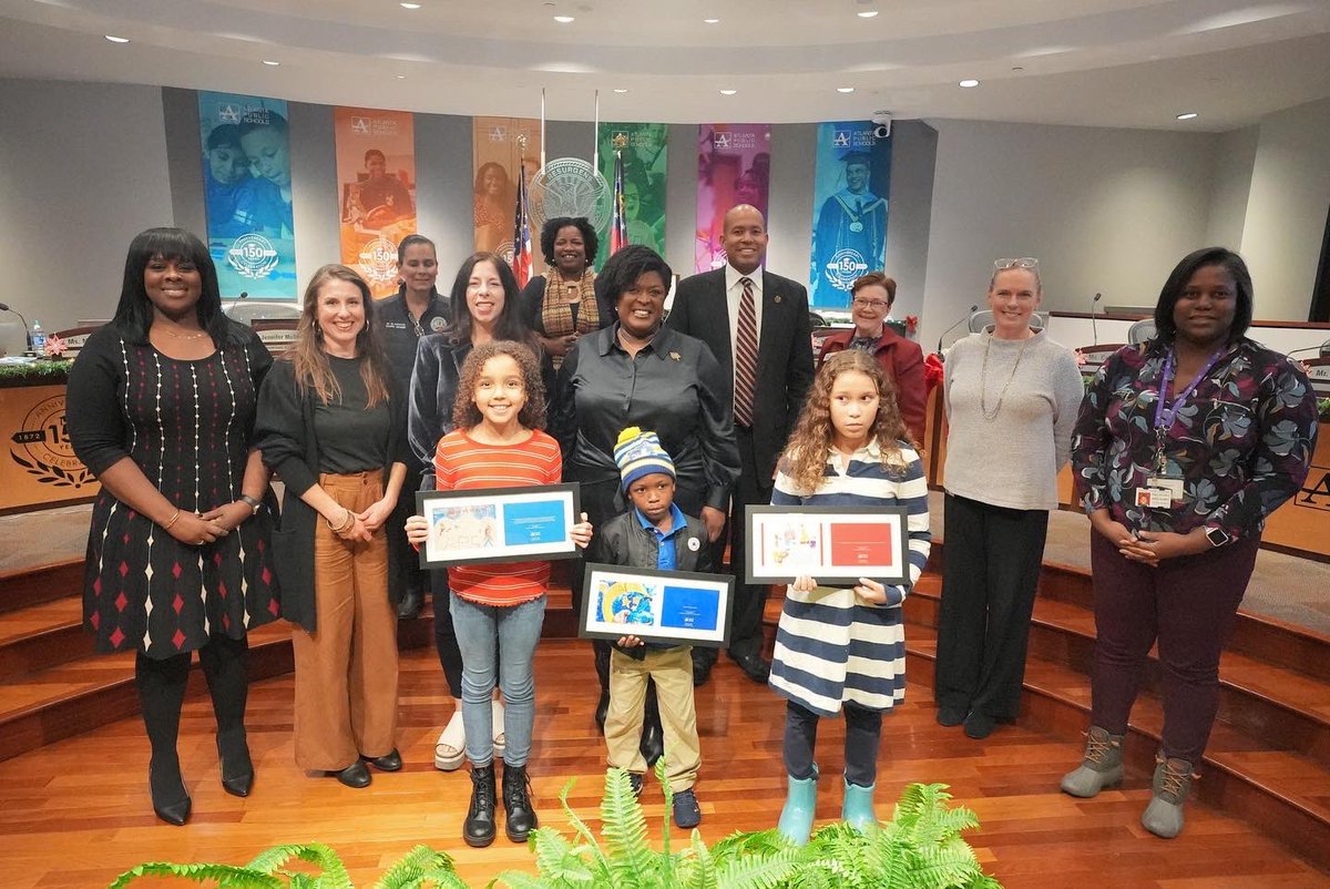 DrLisaHerring's tweet photo. Our scholars are gifted beyond measure! Our 9 winners of the APS Christmas Card challenge received a framed piece of their artwork this evening. Their creativity is truly exceptional! #APS5inaction #APS150 https://t.co/iWQW7eLaxv