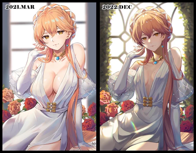 2021-2022 yearly progress. Some people had problem with giving her big chest, so I changed that as well. Hope I can get some progress to show next year. 