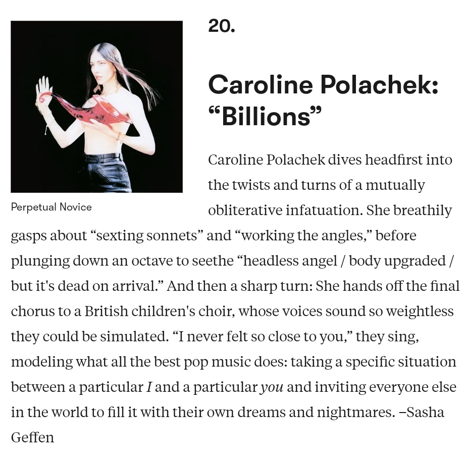 Caroline Polachek News 🏝 on Twitter "Pitchfork named "Billions" the