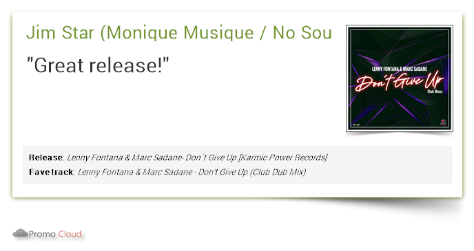 KarmicPowerRec's tweet photo. Jim Star #MoniqueMusique/NoSoundMusicGroupOwner supports: @lennyfontana - Don’t Give Up (Club Dub Mix) 6/10 #newrelease https://t.co/LhsHCSf5rH #DontGiveUp #LennyFontana #MarcSadane #newmusic #p https://t.co/83TJTqu9Or