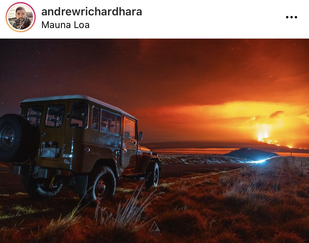 HawaiiScience's tweet image. How about a RT @Toyota @ToyotaMotorCorp for the most epic Landcuiser pic of all time???

For more great pics/videos of the Mauna Loa eruption please follow #Hawaii photographer Andrew Richard Hara on IG, who is also the proud owner of this sick FJ40 🌋
#Maunaloa #HawaiiScience