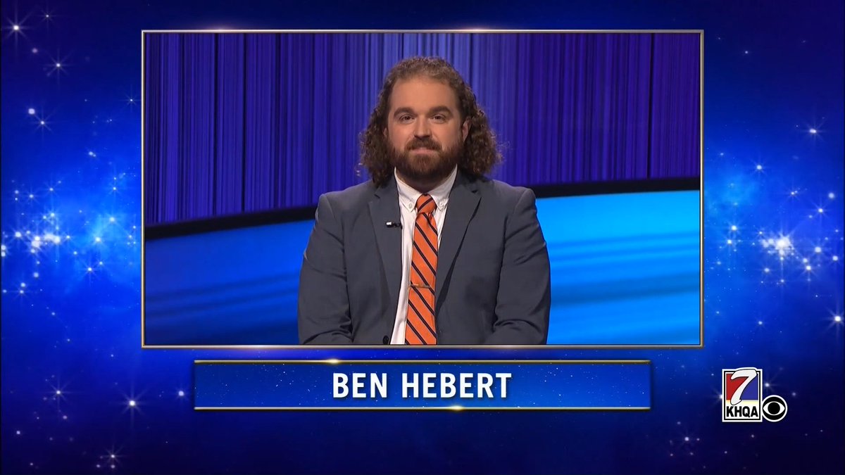 Ben Hebert Fashion 12/5/22
Love the orange tie, what an eye-catching color! I feel like orange is underused on Jeopardy, it looks great with the blue background. Great personality, and what an impressive mane of hair. Put this man in a shampoo commercial!
#Jeopardy