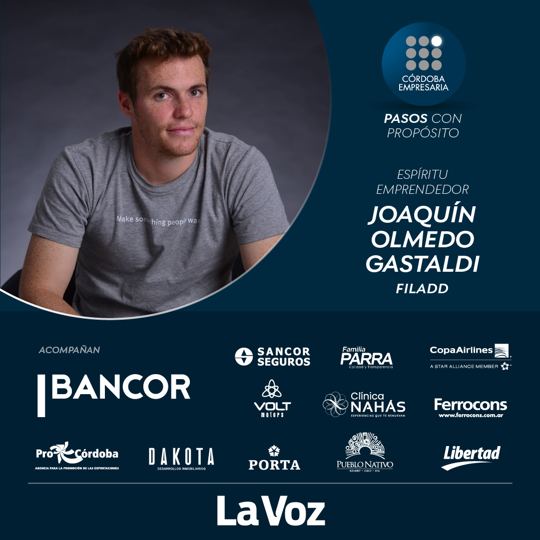 LAVOZcomar's tweet image. #CórdobaEmpresaria: ¡El premio en la categoría Espíritu Emprendedor es para Joaquín Olmedo de Filadd! Felicitamos a Joaquín por este enorme logro.