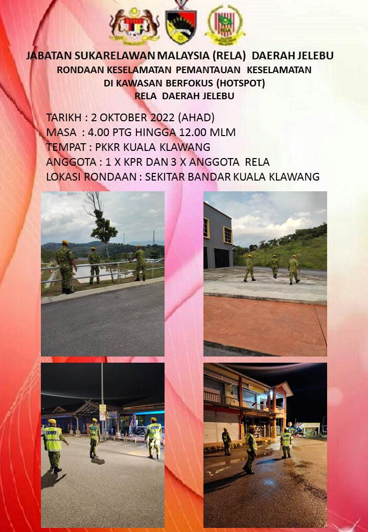 RONDAAN KESELAMATAN PEMANTAUAN KESELAMATAN DIKAWASAN BERFOKUS (HOTSPOT) RELA DAERAH JELEBU.
#OPPATUH
#Amaldanpatuh
#JELABU 
#StayAtHome 
#KitaTeguhKitaMenang 
#Setiaberbakti
@officialrelamalaysia <a href="/yahyakgc/">Yahya Sulaiman</a> <a href="/relamalaysia/">relamalaysia</a> 
<a href="/PrdGunalan/">Gunalan</a> <a href="/RELA_N9/">RELA NEGERI SEMBILAN</a>