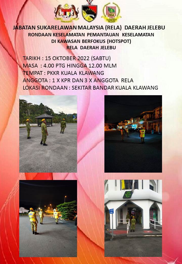 RONDAAN KESELAMATAN PEMANTAUAN KESELAMATAN DIKAWASAN BERFOKUS (HOTSPOT) RELA DAERAH JELEBU.
#OPPATUH
#Amaldanpatuh
#JELABU 
#StayAtHome 
#KitaTeguhKitaMenang 
#Setiaberbakti
@officialrelamalaysia <a href="/yahyakgc/">Yahya Sulaiman</a> <a href="/relamalaysia/">relamalaysia</a> 
<a href="/PrdGunalan/">Gunalan</a> <a href="/RELA_N9/">RELA NEGERI SEMBILAN</a>