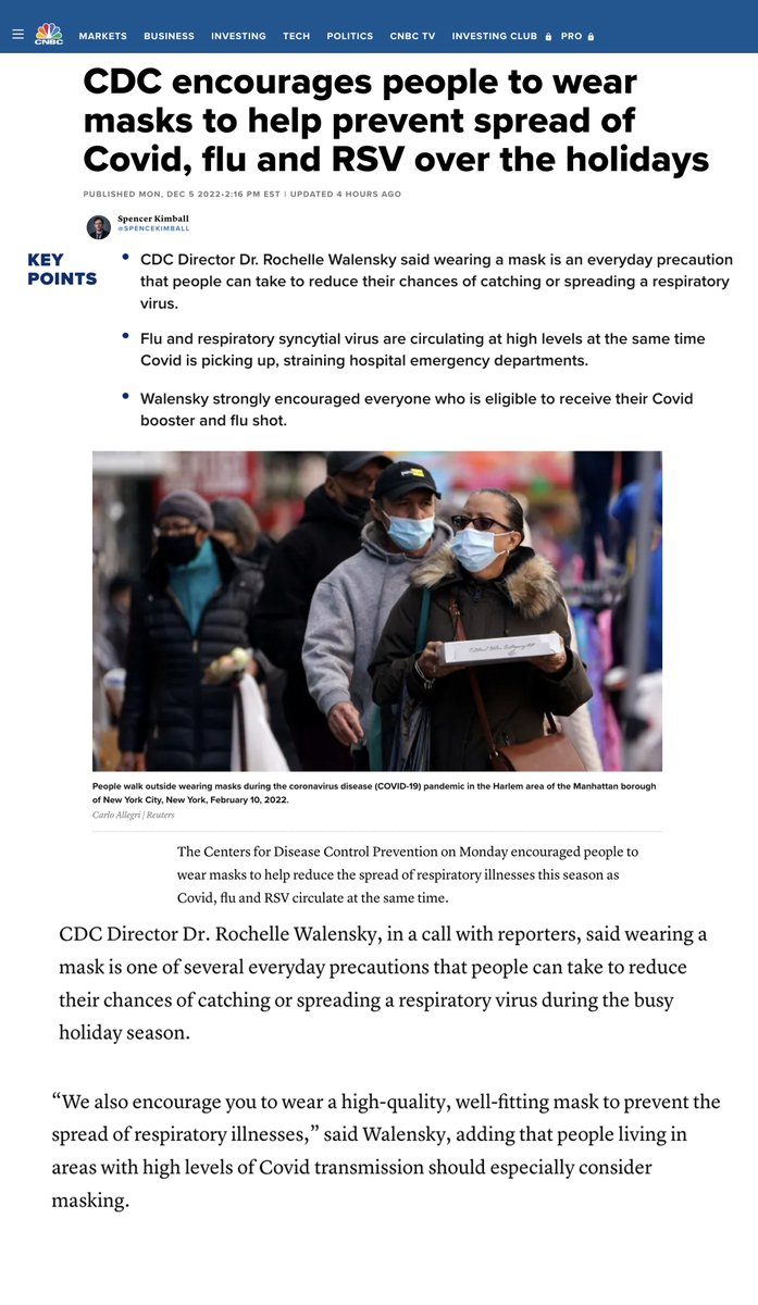 It's a holiday miracle. @CDCDirector Dr. Walensky takes a stance on masking at last. 👏👏👏 🇺🇸 @CDCgov encourages people to wear masks to help prevent spread of Covid, flu and RSV over the holidays | @CNBC cnb.cx/3XXGcQ3 Let's #MaskUp 🔥