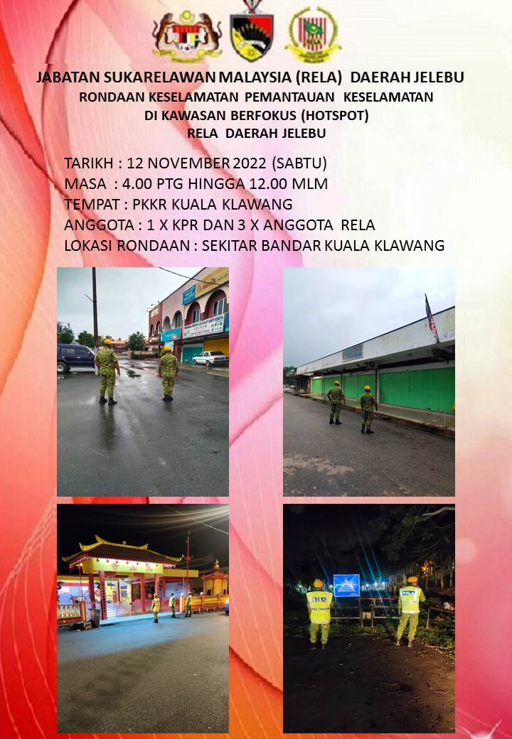RONDAAN KESELAMATAN PEMANTAUAN KESELAMATAN DIKAWASAN BERFOKUS (HOTSPOT) RELA DAERAH JELEBU.
#OPPATUH
#Amaldanpatuh
#JELABU 
#StayAtHome 
#KitaTeguhKitaMenang 
#Setiaberbakti
@officialrelamalaysia <a href="/yahyakgc/">Yahya Sulaiman</a> <a href="/relamalaysia/">relamalaysia</a> 
<a href="/PrdGunalan/">Gunalan</a> <a href="/RELA_N9/">RELA NEGERI SEMBILAN</a>
