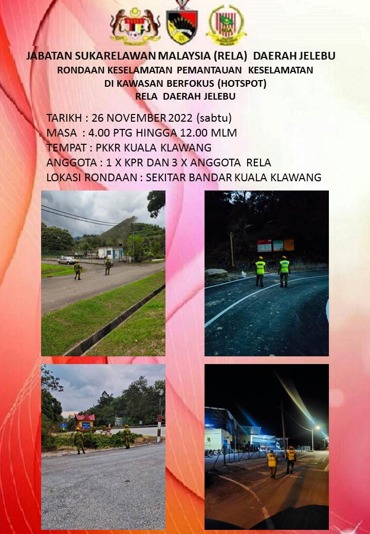 RONDAAN KESELAMATAN PEMANTAUAN KESELAMATAN DIKAWASAN BERFOKUS (HOTSPOT) RELA DAERAH JELEBU.
#OPPATUH
#Amaldanpatuh
#JELABU 
#StayAtHome 
#KitaTeguhKitaMenang 
#Setiaberbakti
@officialrelamalaysia <a href="/yahyakgc/">Yahya Sulaiman</a> <a href="/relamalaysia/">relamalaysia</a> 
<a href="/PrdGunalan/">Gunalan</a> <a href="/RELA_N9/">RELA NEGERI SEMBILAN</a>