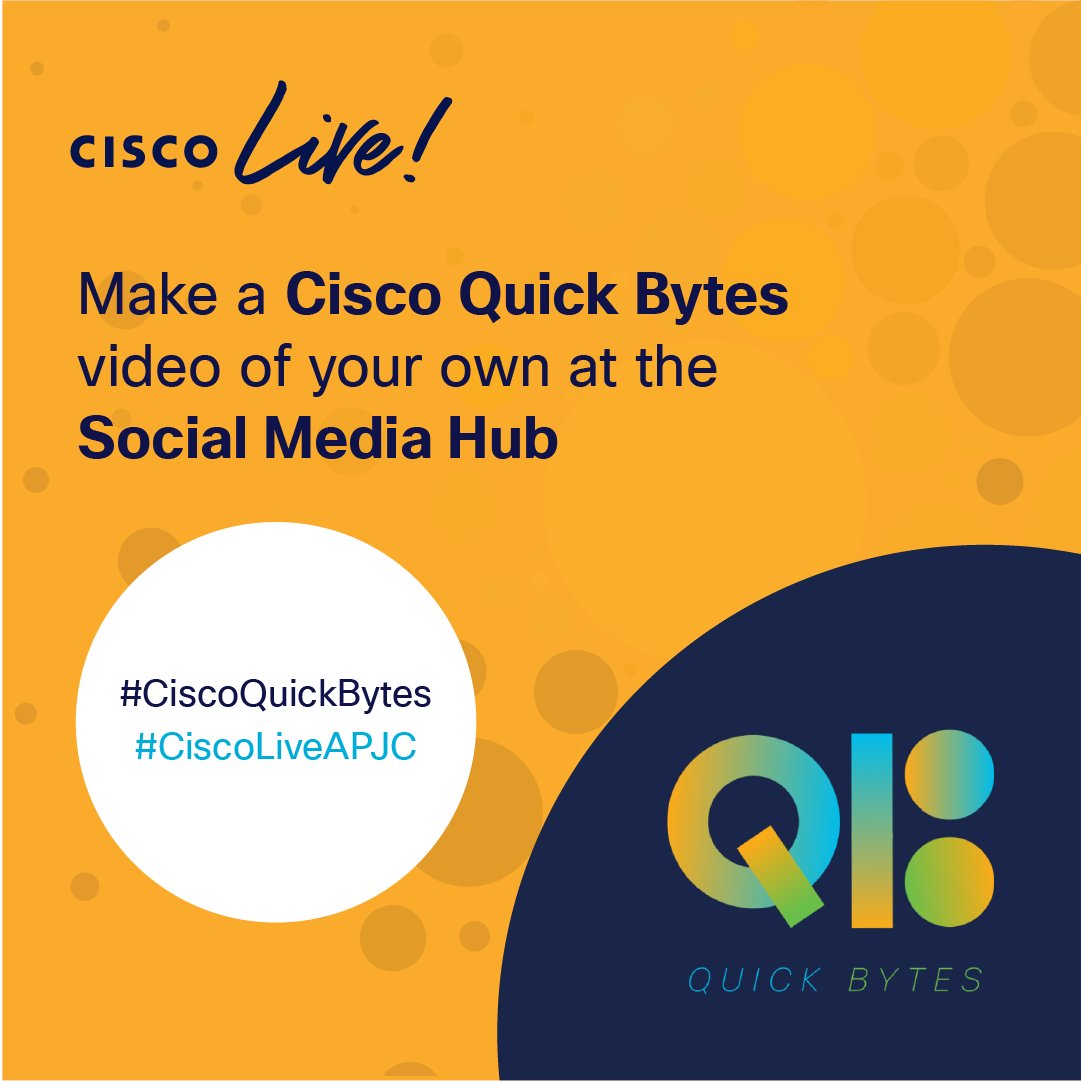 CiscoLiveAPJC's tweet image. You&apos;ve seen our #CiscoQuickBytes videos, now YOU have the opportunity to make your very own! Come to the Social Media Hub at the Main Foyer, and we will make you your FREE video! A nice memorabilia for your time at Cisco Live 2022 Melbourne.