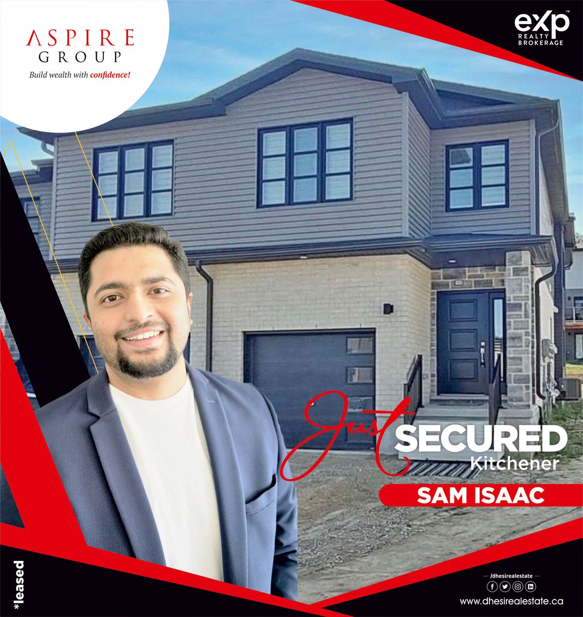 DhesiRealEstate's tweet photo. Just Secured
Congratulations to our Clients for being part of Aspire Group eXp Family. Another family helped in getting a dream Home by our successful real estate agents #firstimehomebuyer #justsecured #home #kitchener #toprealtor #justsold #aspiregroupexp #dhesirealestate https://t.co/qVdzr0YVVP