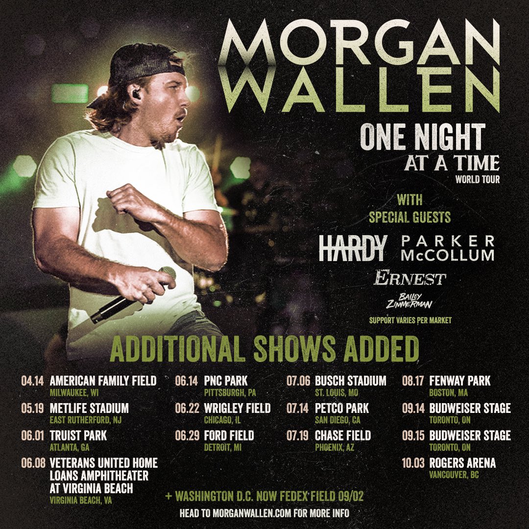 More dates added! Let’s go <a href="/MorganWallen/">morgan wallen</a>. We’ll see y’all at a few: parkermccollum.com/tour/