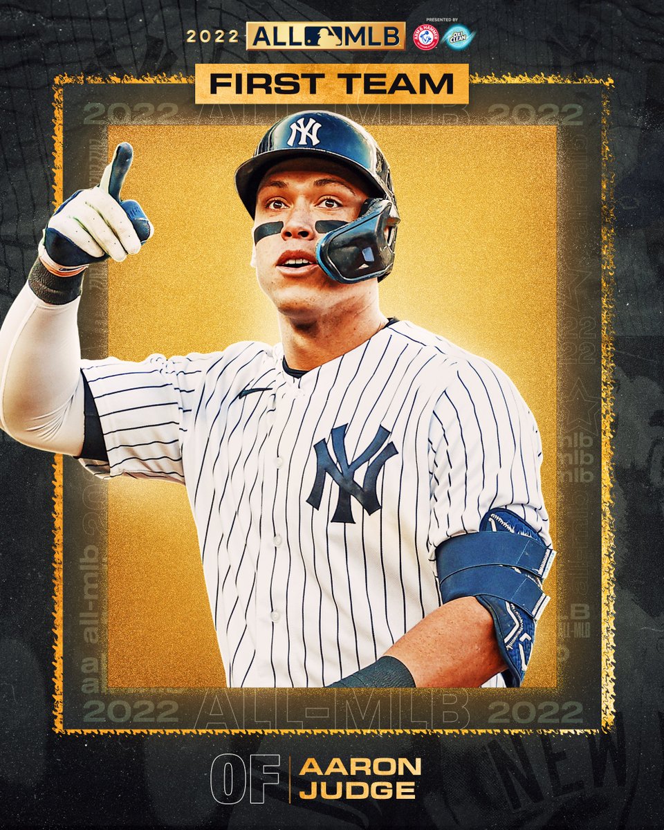 MLB's tweet photo. A history-making season we’ll remember for a long time. 

For the 2nd straight year, Aaron Judge is one of your #AllMLB First Team outfielders! https://t.co/hDPnzhBfFV