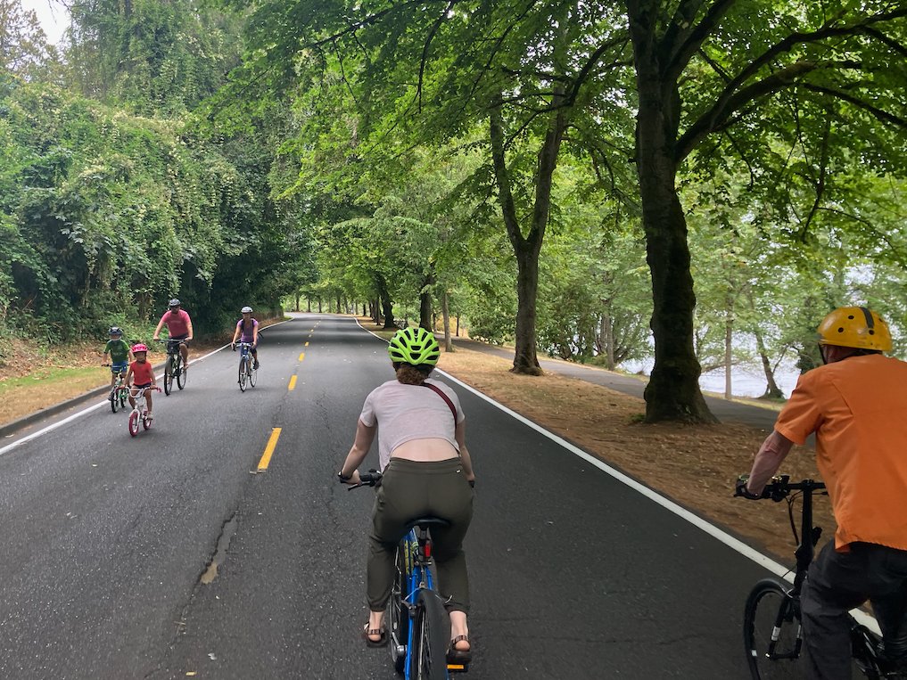 GordonOfSeattle's tweet photo. @MarleyBlonsky For me it's a tie between biking with friends and family on #AccessibleLWB and seeing all the kiddos having a blast, and biking with friends late in the evening during the Seattle summer when the air is still warm and the twilight seems to last forever. https://t.co/HcIBGVYSOs