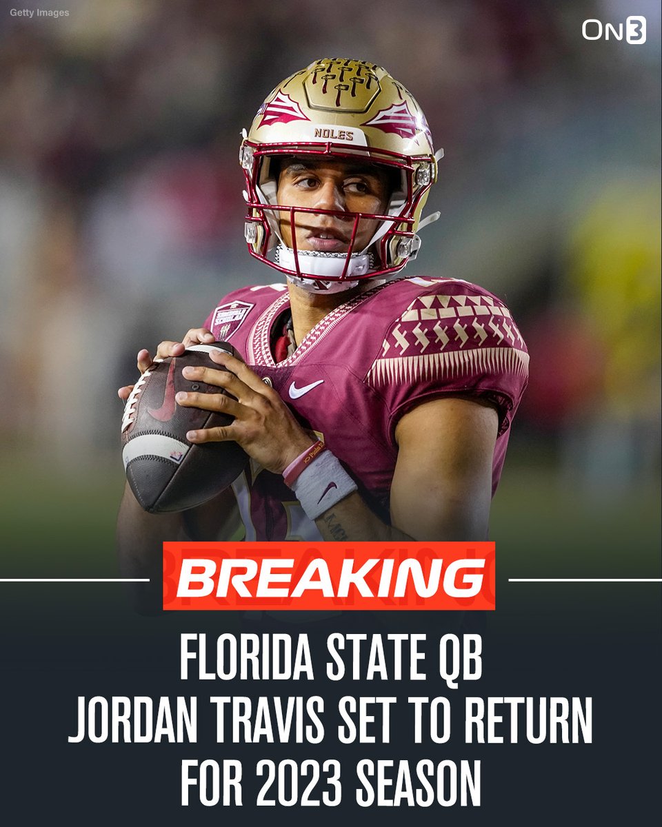 🚨BREAKING🚨 Florida State QB Jordan Travis announced, via social media, he will return for the 2023 season. Travis threw for 2,796 yards and 22 TD's in 2022. More: on3.com/college/florid…