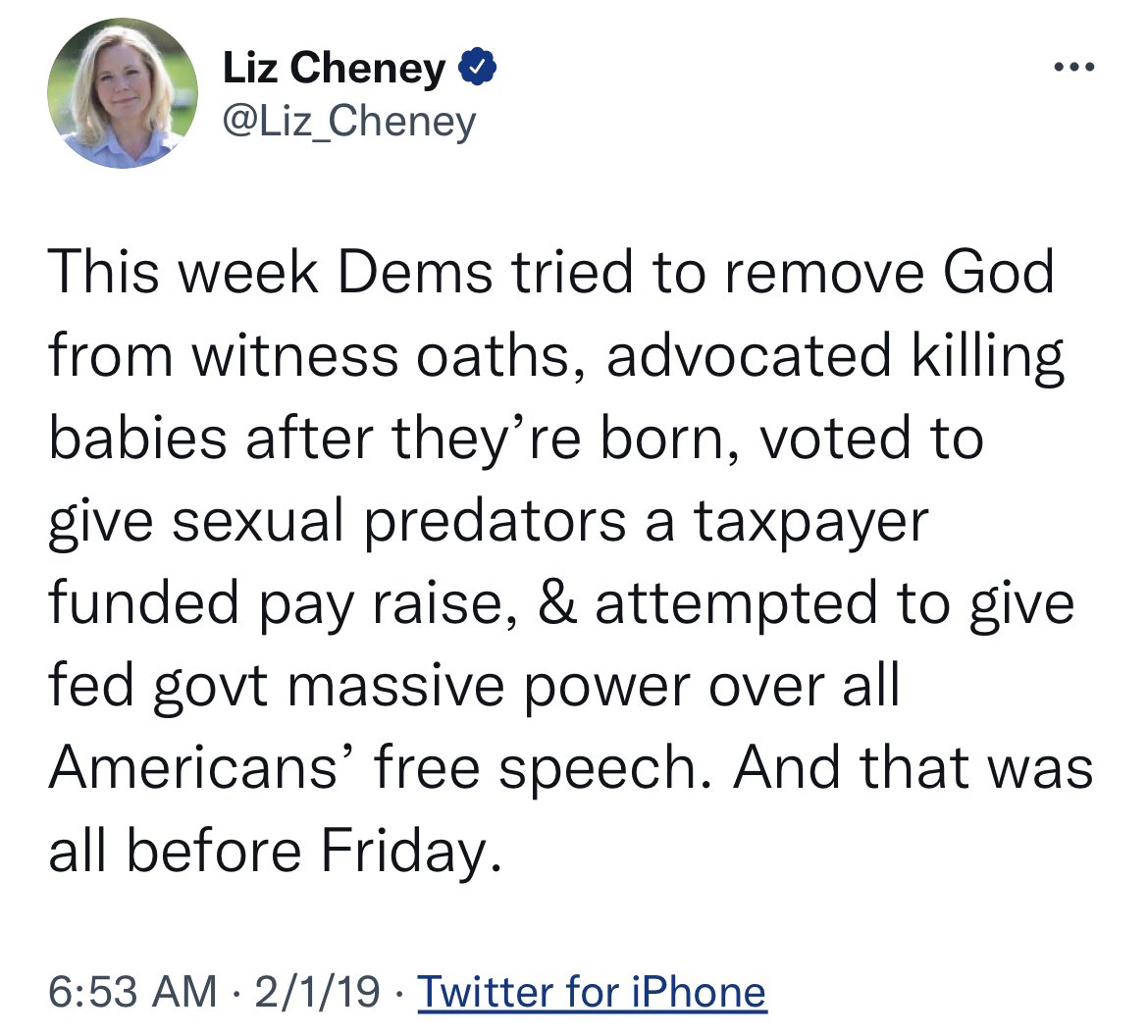 donwinslow's tweet photo. Liz Cheney's tweet from February 1, 2019. https://t.co/ngjA8iYA0v