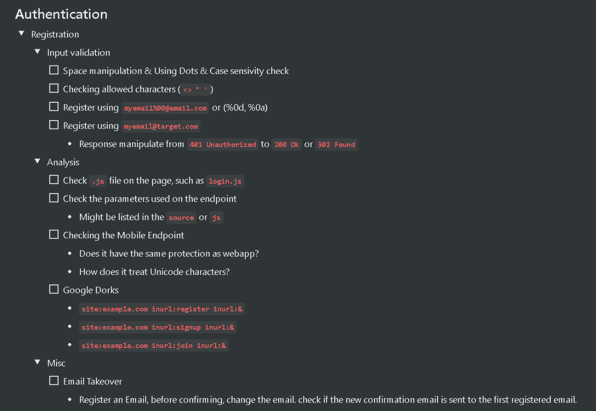 aacle_'s tweet image. 🌞 Bug bounty Checklists  
#bugbounty #Infosec

Contains : Authentication, Bugs Checklists and Authentication Checklist in Registration Form

Checklists : ⬇⬇⬇⬇