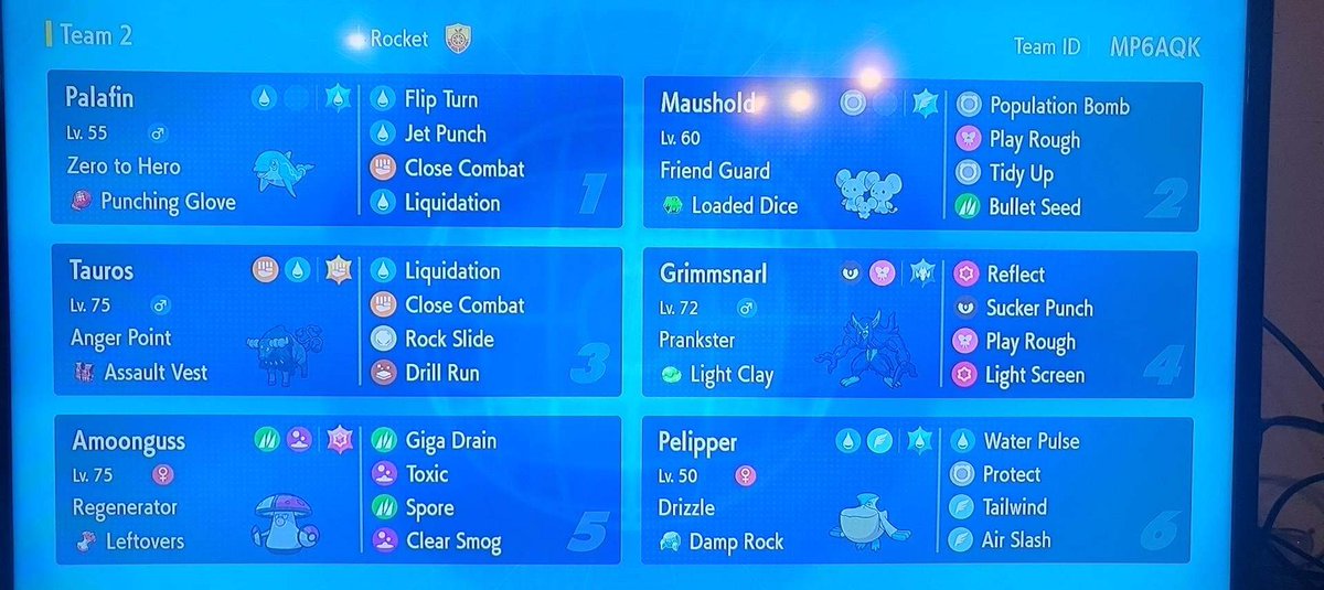 AbominableZombi's tweet photo. Palafin singles and doubles friendly team. If you try it let me know how The Purple Porpoise does in his hero debut.
Team ID: MP6AQK
#PokemonScarletViolet #pokemon #ranked #TeamCode #BattleStadium https://t.co/kozGTCvB3f