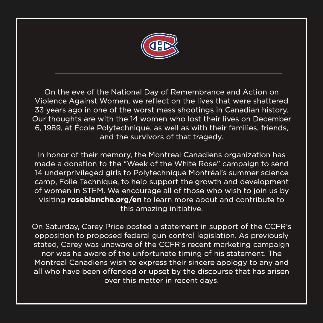 CanadiensMTL's tweet photo. Statement from the Montreal Canadiens https://t.co/JoVuiSvR75