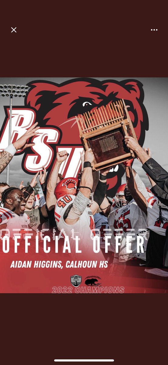 Aidan Higgins (@aidanhiggy5) on Twitter photo I am very honored and humbled to receive my first offical offer from Bridgewater State University. Thank you <a href="/JosephVerria/">Joseph Verria</a> for this amazing opportunity to play at Bridgewater. I will be seriously considering it.<a href="/bsubears/">Bridgewater State Bears</a> #BSUBears I am very honored and humbled to receive my first offical offer from Bridgewater State University. Thank you <a href="/JosephVerria/">Joseph Verria</a> for this amazing opportunity to play at Bridgewater. I will be seriously considering it.<a href="/bsubears/">Bridgewater State Bears</a> #BSUBears