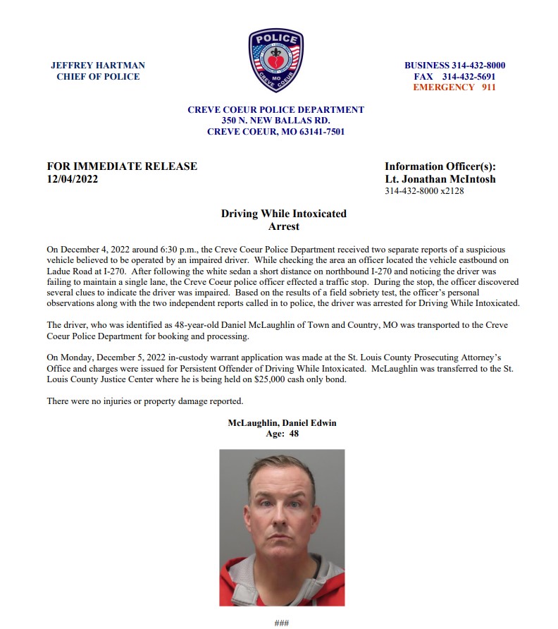 CoryStarkKMOV's tweet image. Breaking: @Cardinals broadcaster Dan McLaughlin arrested, charged with DWI-Persistent which is a Felony. More to come on @kmov at 10p.m.