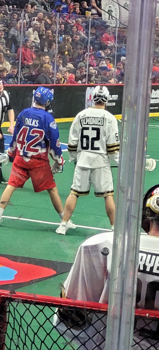 Elissa161616's tweet photo. Pretty cool seeing all the Hamilton Lacrosse people at the game and IN the game. Always like seeing Dilks on the floor and how fun was it that Joel Firmin was out on the big floor. Not long ago these two were on the floor at the Dave Andrechuk arena. https://t.co/JZrucyfN3F