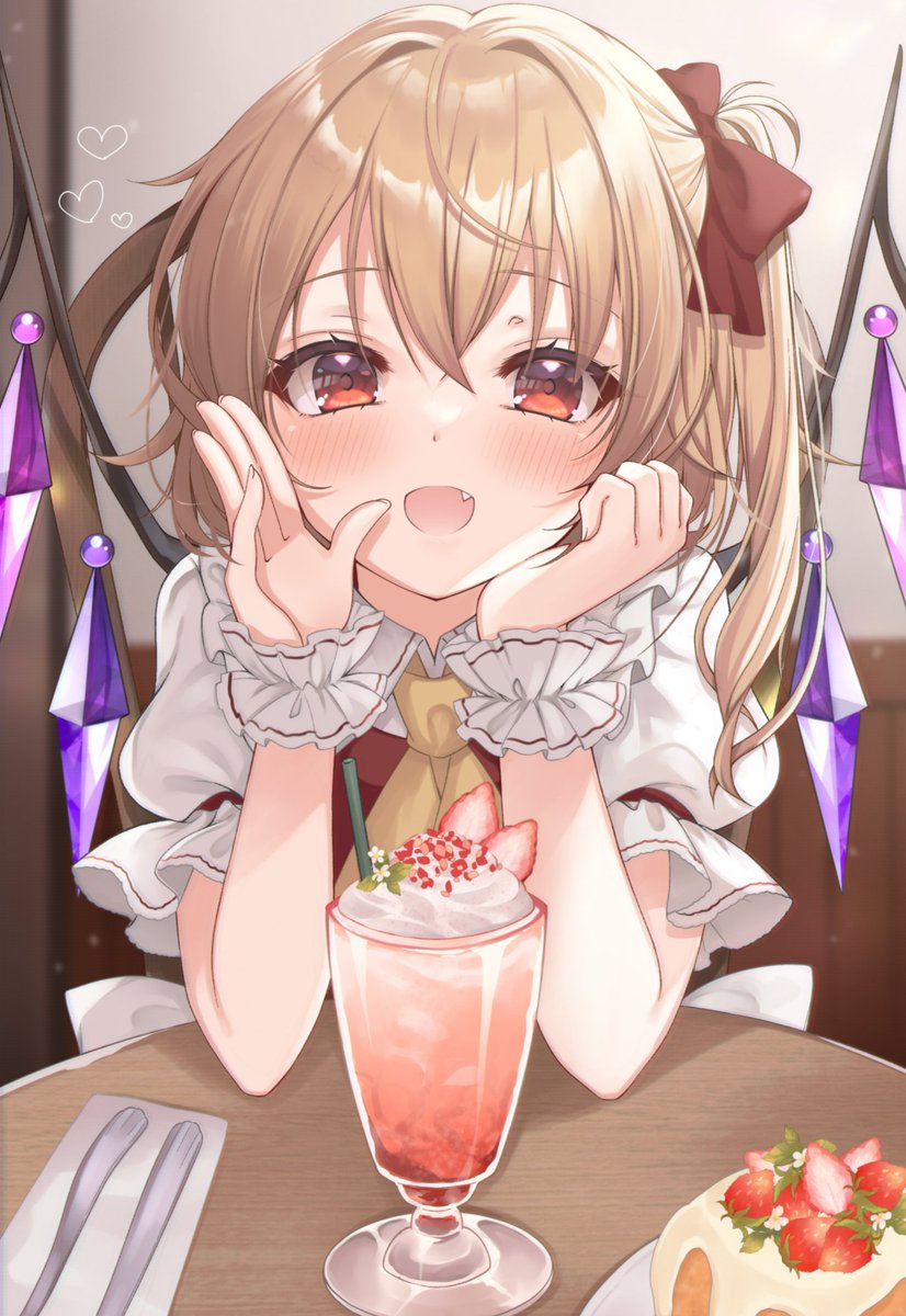 flandre scarlet 1girl food solo wings red eyes strawberry fruit  illustration images