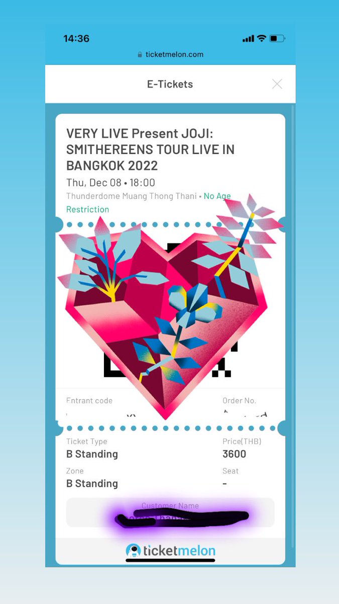 thanako2233's tweet photo. ปล่อยบัตรยืน โซน B Standing 1 ใบ 3650 บาท ครับ #jojiliveinbangkok https://t.co/Xh2cVjz5ku