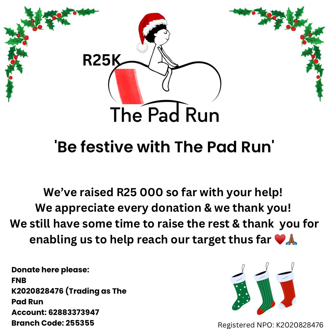 thepadrun's tweet photo. We’ve raised R25K so far! &amp; we couldn’t have done it without you! Please donate any amount from just R10 for us to hit our target 🙏🏾

https://t.co/K5aHAyIbTu https://t.co/ZTXa5RQa04