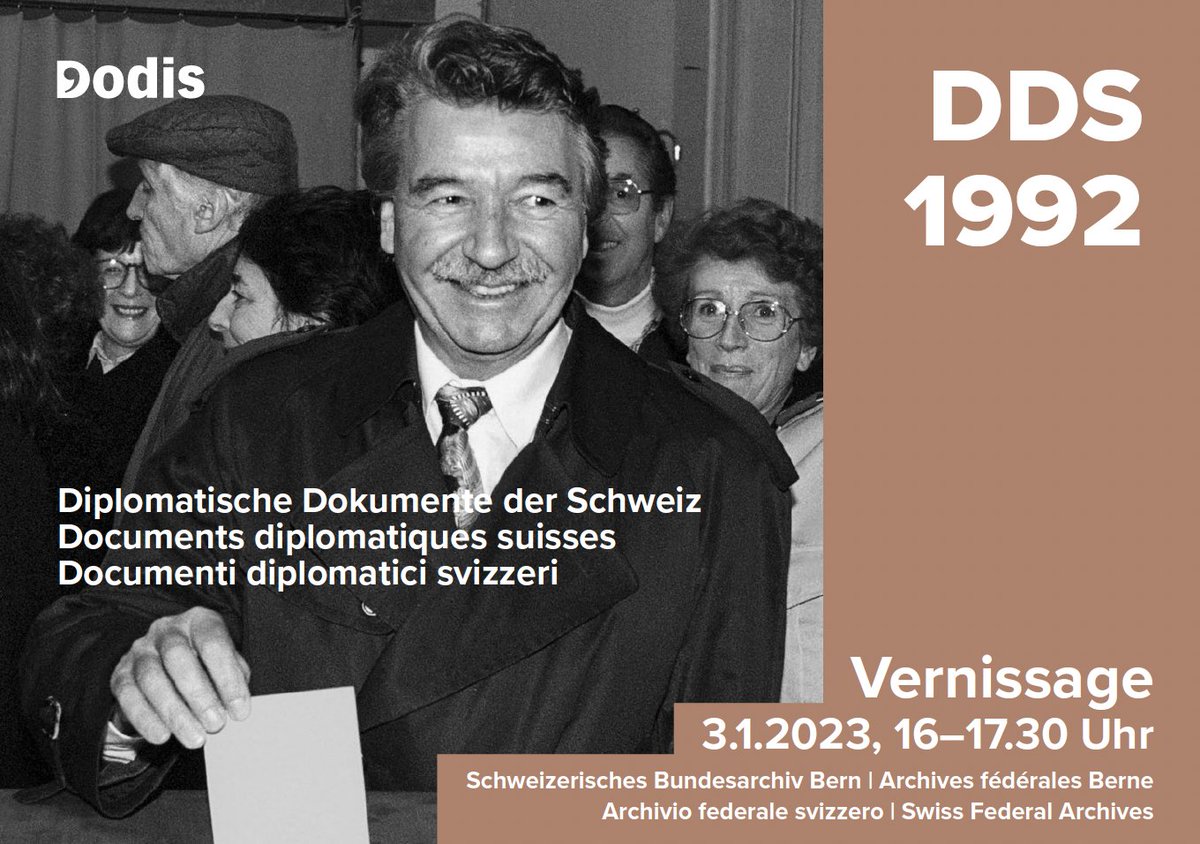Dodis's tweet photo. Die #EWR-Abstimmung vor 30 Jahren steht im Zentrum der Diplomatischen Dokumente der Schweiz 1992, welche Dodis per 1. Januar 2023 veröffentlicht. Herzlich laden wir alle Interessierten am 3. Januar zur Vernissage im @CH_Bundesarchiv ein: https://t.co/h4IgWyRjoT #DDS1992 #histCH https://t.co/VaG5fZig75