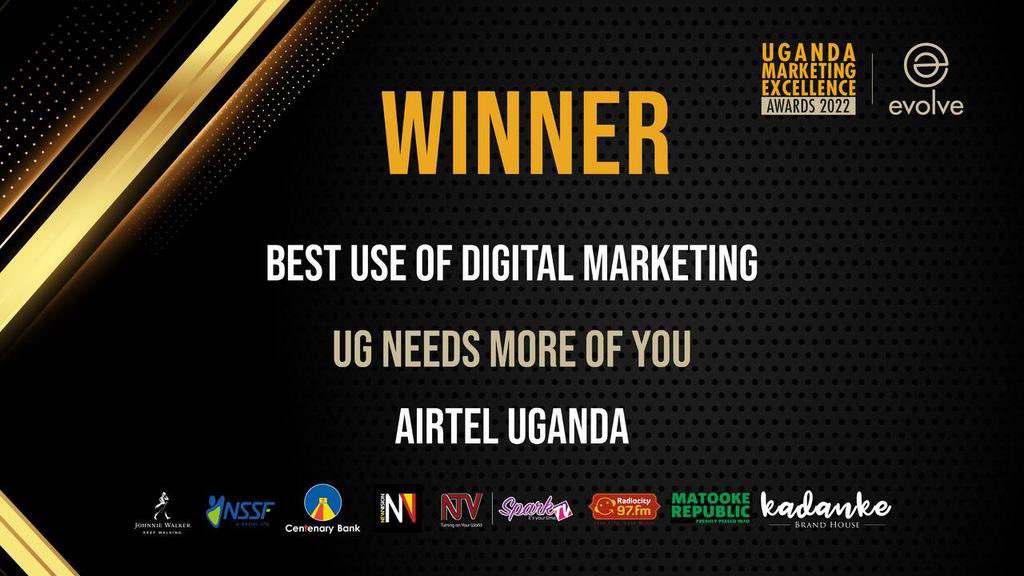 Atuhairecarol10's tweet photo. Congratulations @Airtel_Ug upon winning the (UMEAWards 2022) under the the category of;
โ
Best use of public relations
โ
Best use of digital marketing
#UMEAS2022 https://t.co/kFGi5sjt3P
