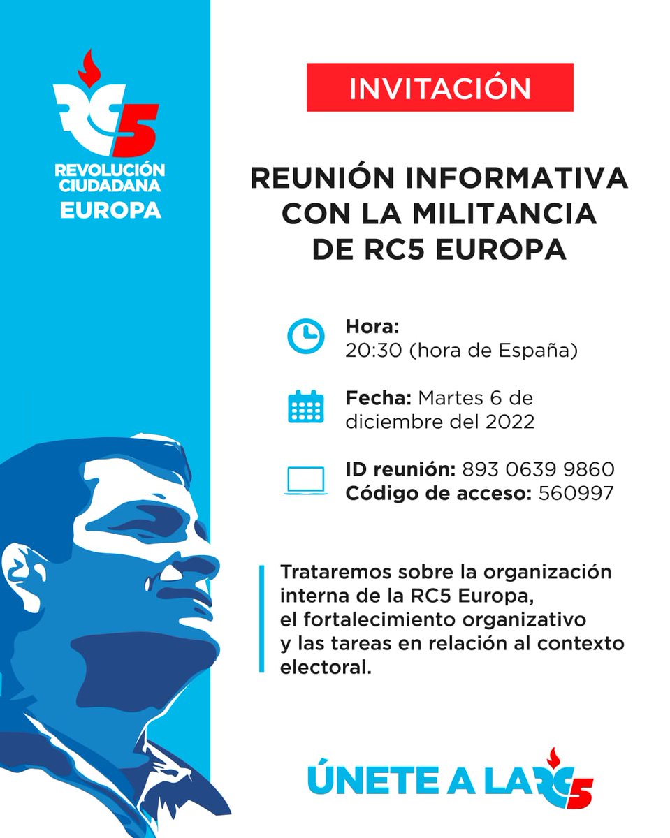 Italia_RC's tweet photo. 🔴 ATENCIÓN

Se convoca a toda la militancia de la RC5 #Italia a la reunión informativa que tendrá lugar mañana, martes 6 de diciembre a las  20:30 (hora España).

Link de conexión:
https://t.co/qShAlN7PtR?…

ID de reunión: 893 0639 9860
Código de acceso: 560997 https://t.co/6nxKEgxq4x